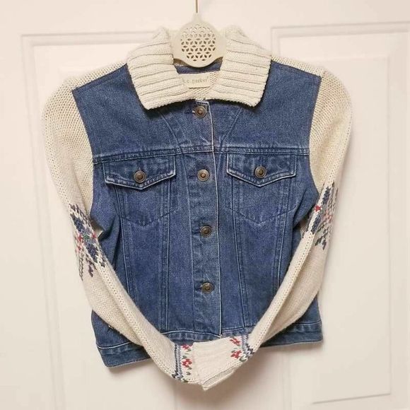 KC Parker Denim Jacket White Nordic Isle Knitted girl 7/8 - Picture 3 of 6